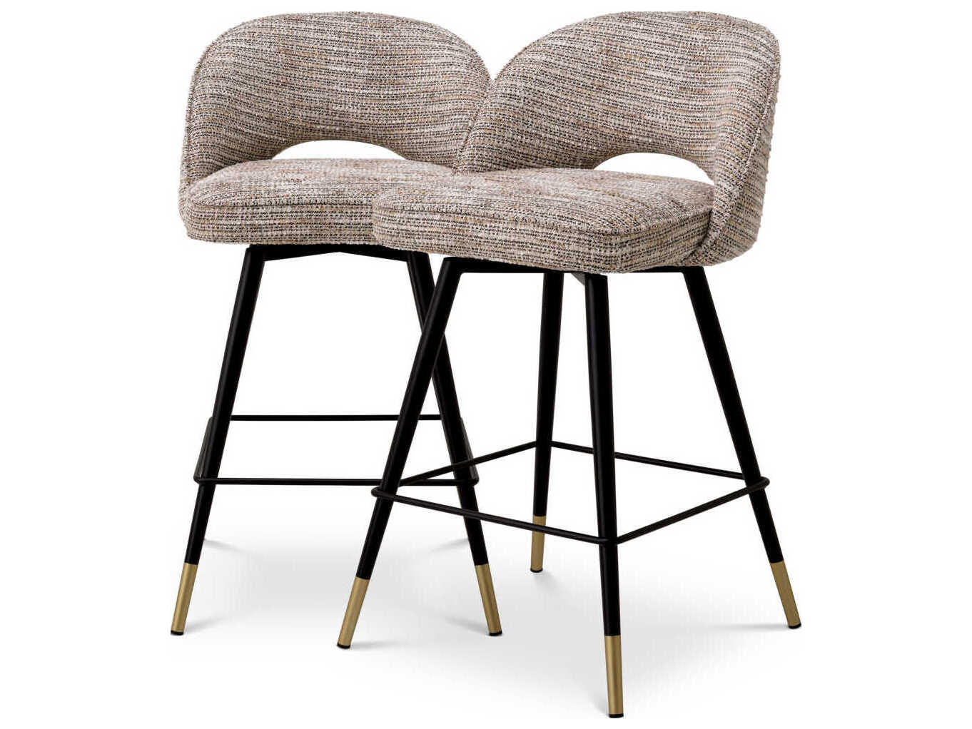 Eichholtz Cliff Mademoiselle Beige Upholstered Swivel Counter Stool Set of 2
