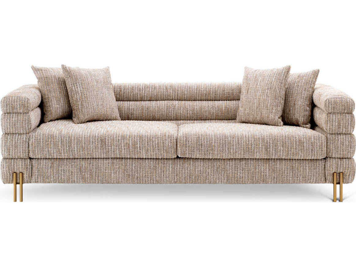 Eichholtz York Mademoiselle Beige Brushed Brass Legs Upholstered Sofa