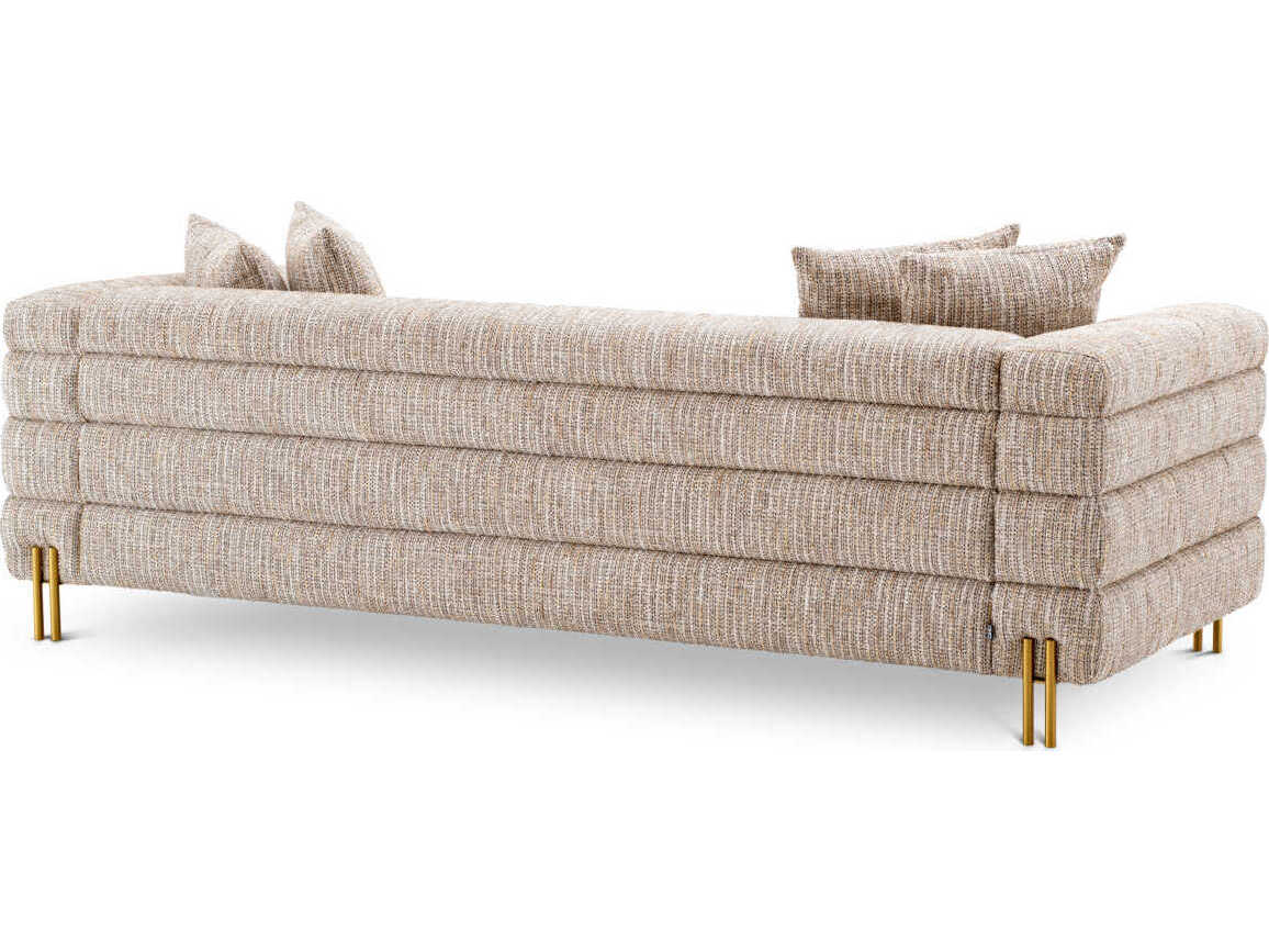 Eichholtz York Mademoiselle Beige Brushed Brass Legs Upholstered Sofa