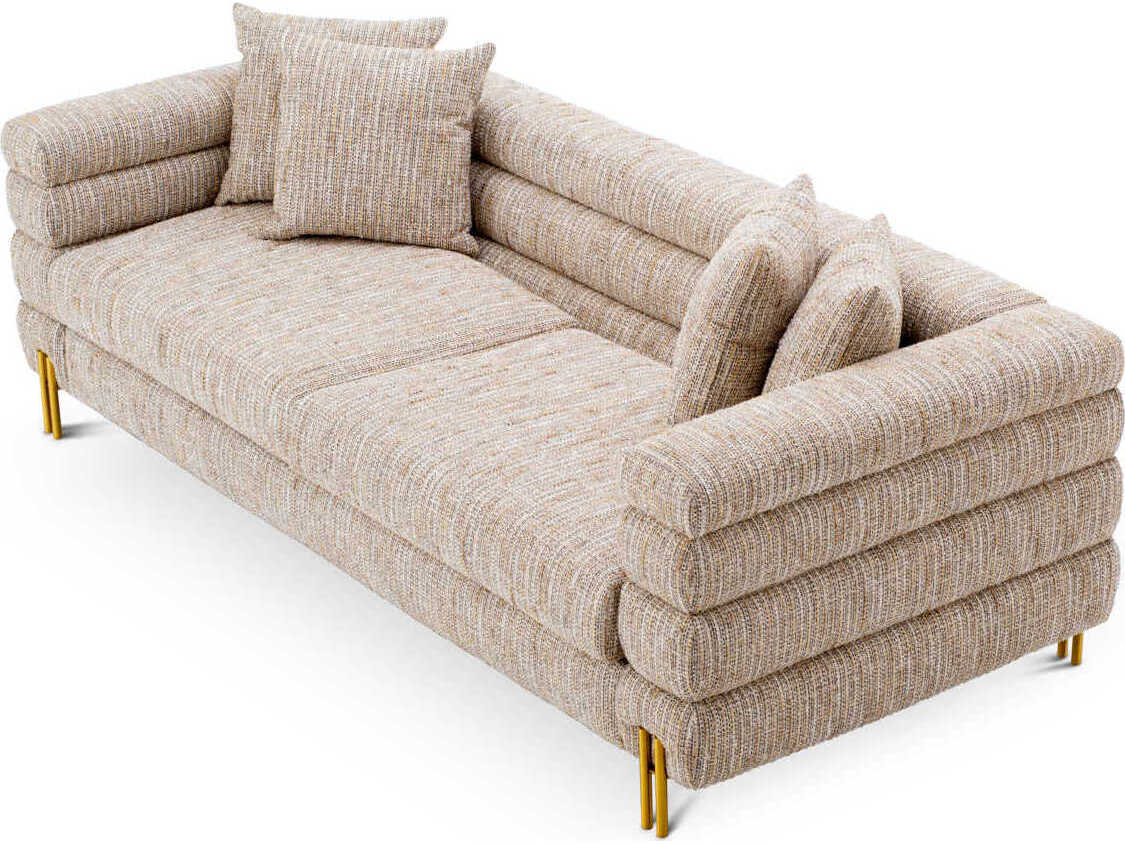 Eichholtz York Mademoiselle Beige Brushed Brass Legs Upholstered Sofa