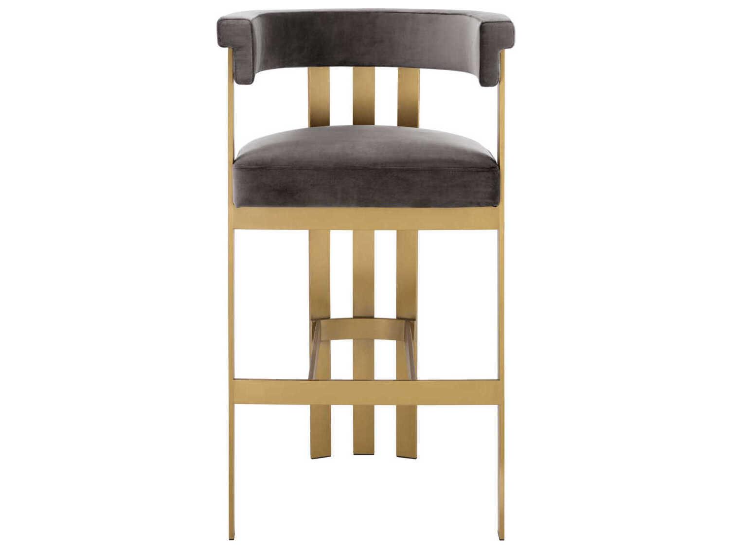 Eichholtz Clubhouse Brushed Brass Savona Grey Velvet Upholstered Bar Stool