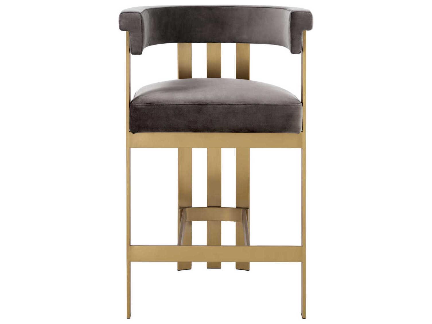 Eichholtz Clubhouse Brushed Brass Savona Grey Velvet Upholstered Counter Stool