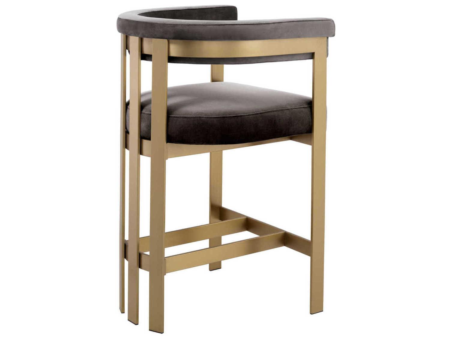 Eichholtz Clubhouse Brushed Brass Savona Grey Velvet Upholstered Counter Stool