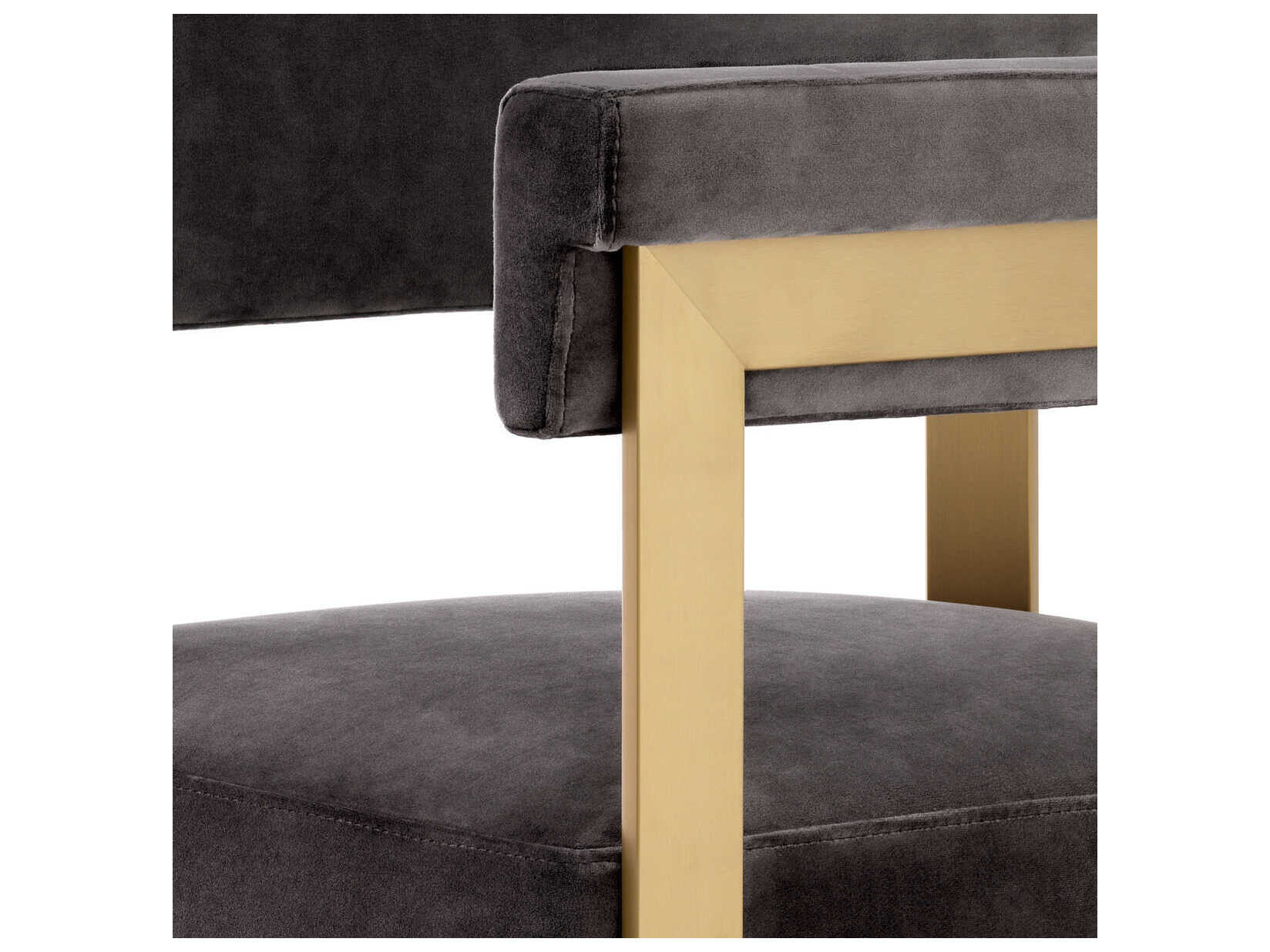 Eichholtz Clubhouse Brushed Brass Savona Grey Velvet Upholstered Counter Stool