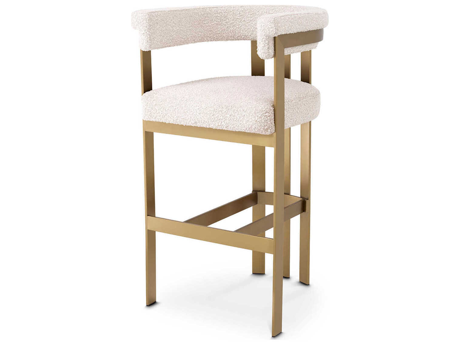 Eichholtz Clubhouse Brushed Brass Boucle Cream Upholstered Bar Stool