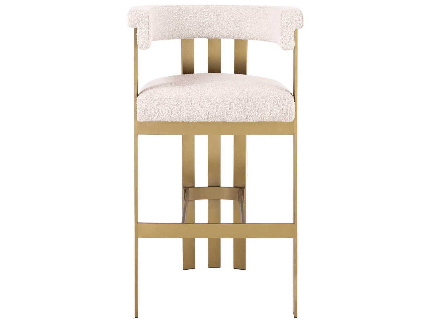 Eichholtz Clubhouse Brushed Brass Boucle Cream Upholstered Bar Stool