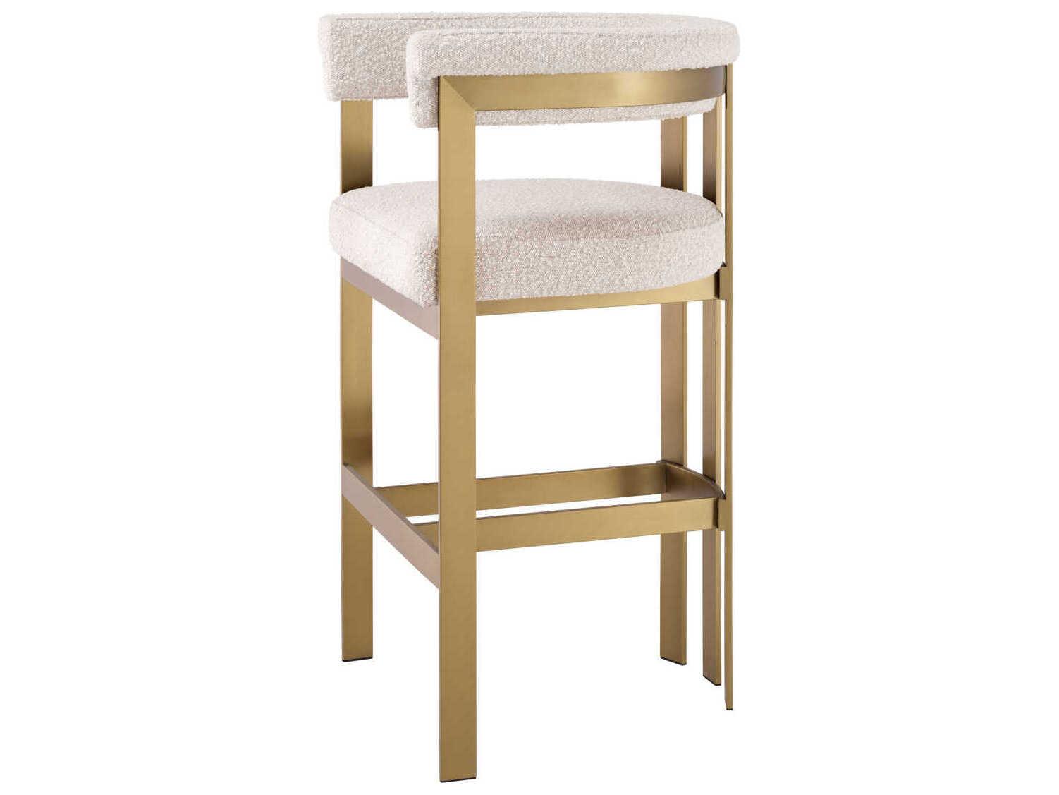 Eichholtz Clubhouse Brushed Brass Boucle Cream Upholstered Bar Stool