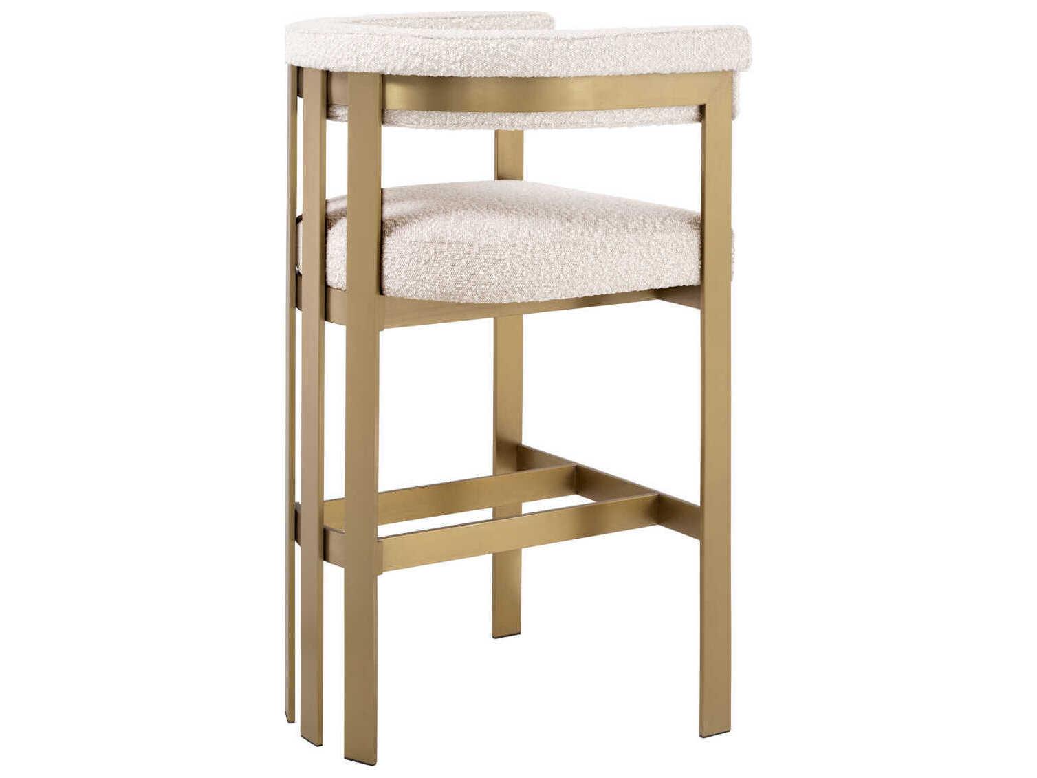 Eichholtz Clubhouse Brushed Brass Boucle Cream Upholstered Bar Stool