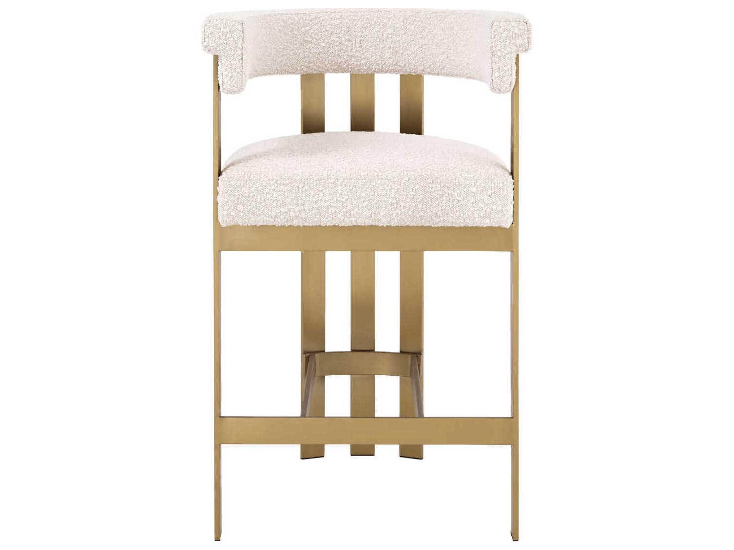 Eichholtz Clubhouse Brushed Brass Boucle Cream Upholstered Counter Stool