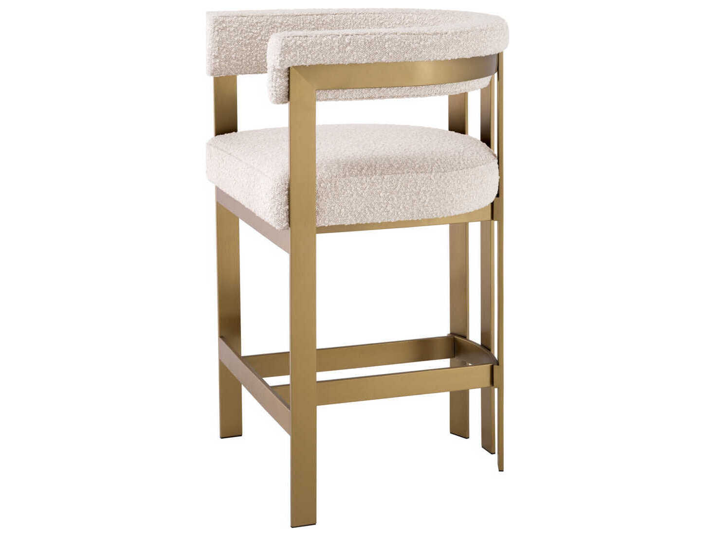 Eichholtz Clubhouse Brushed Brass Boucle Cream Upholstered Counter Stool