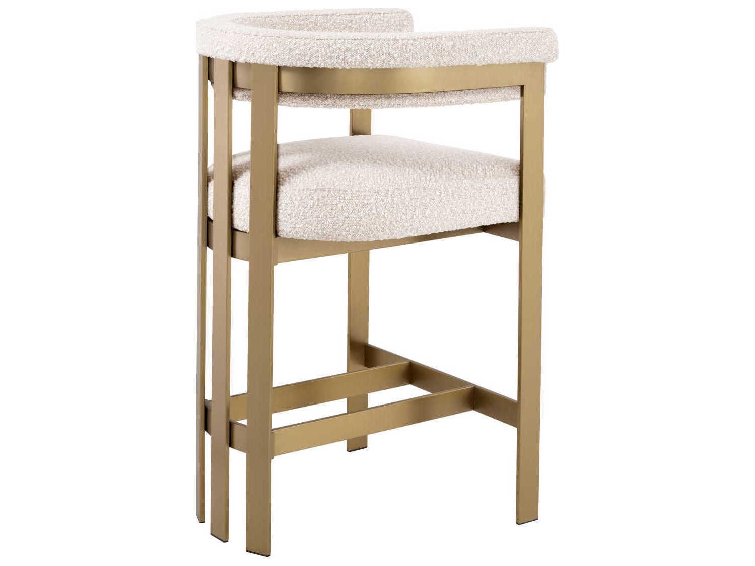 Eichholtz Clubhouse Brushed Brass Boucle Cream Upholstered Counter Stool