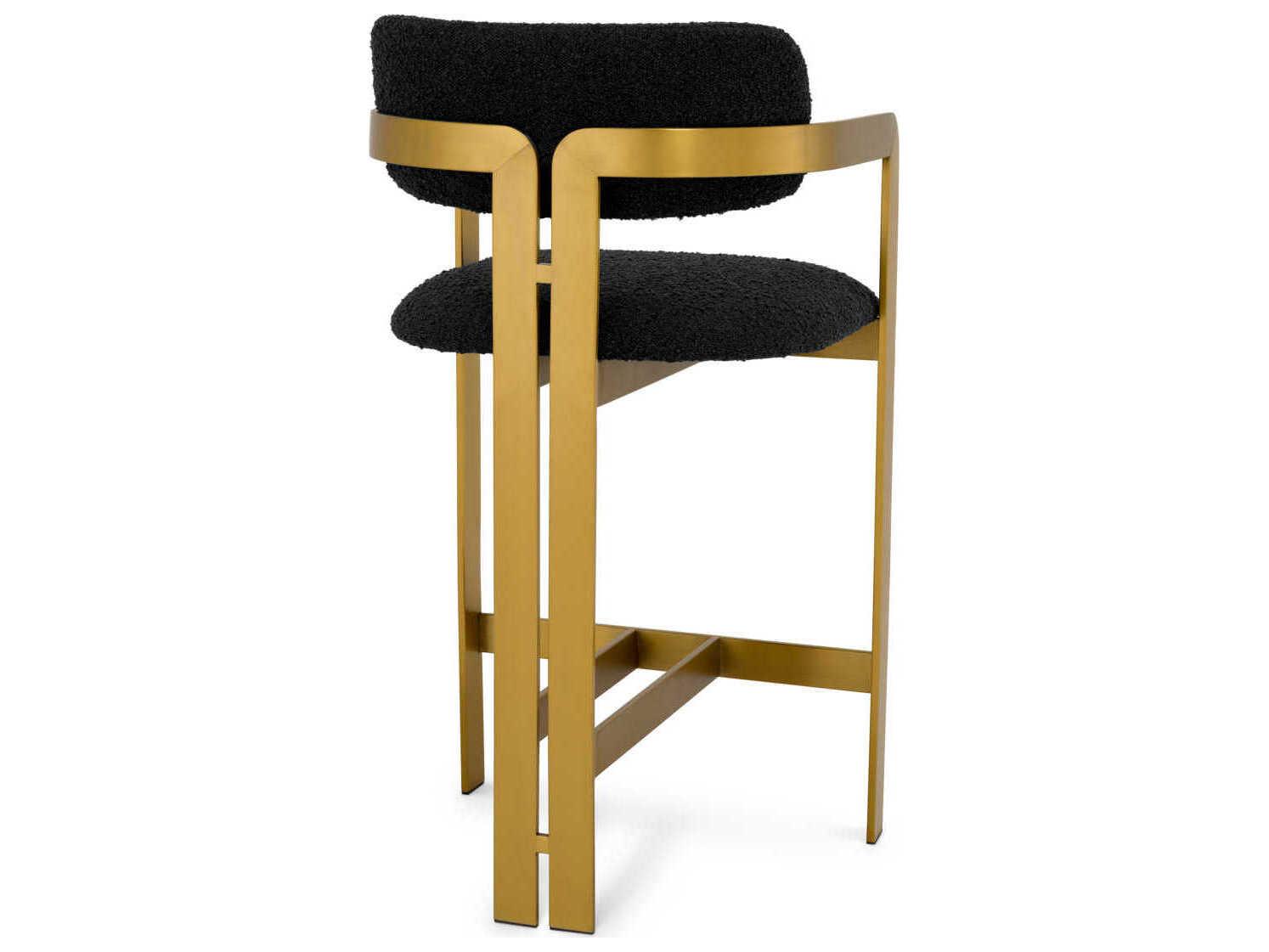 Eichholtz Donato Boucle Black Brushed Brass Upholstered Counter Stool