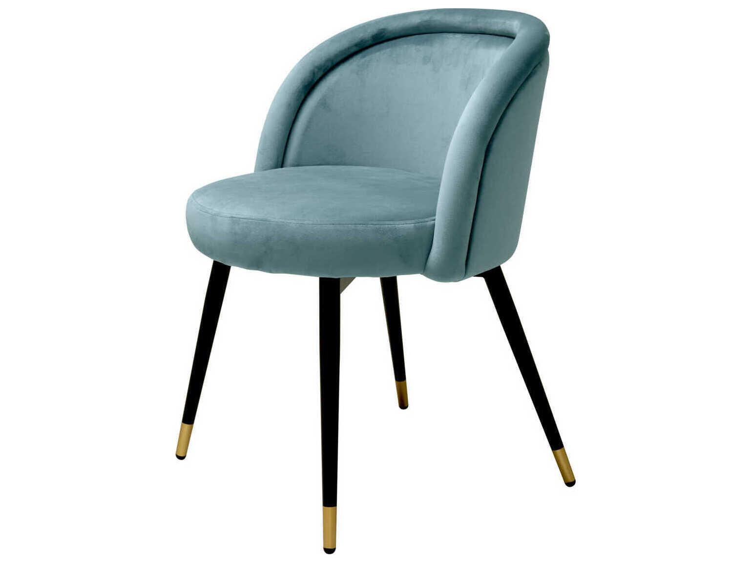 Eichholtz Chloe Blue Velvet Upholstered Armless Dining Chair Set of 2