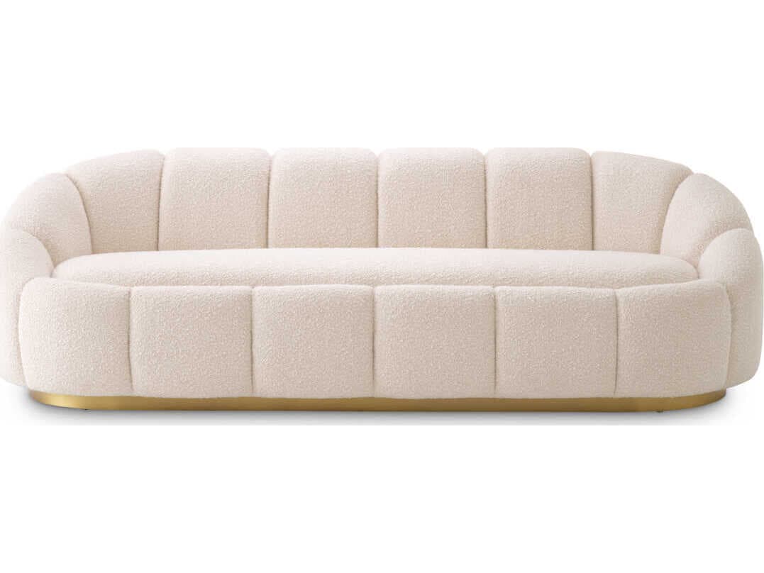 Eichholtz Inger Boucle Cream Brushed Brass Base Upholstered Sofa