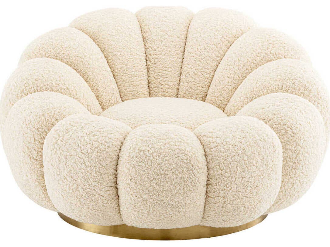 Eichholtz Mello Swivel Cream Faux Leather Accent Chair