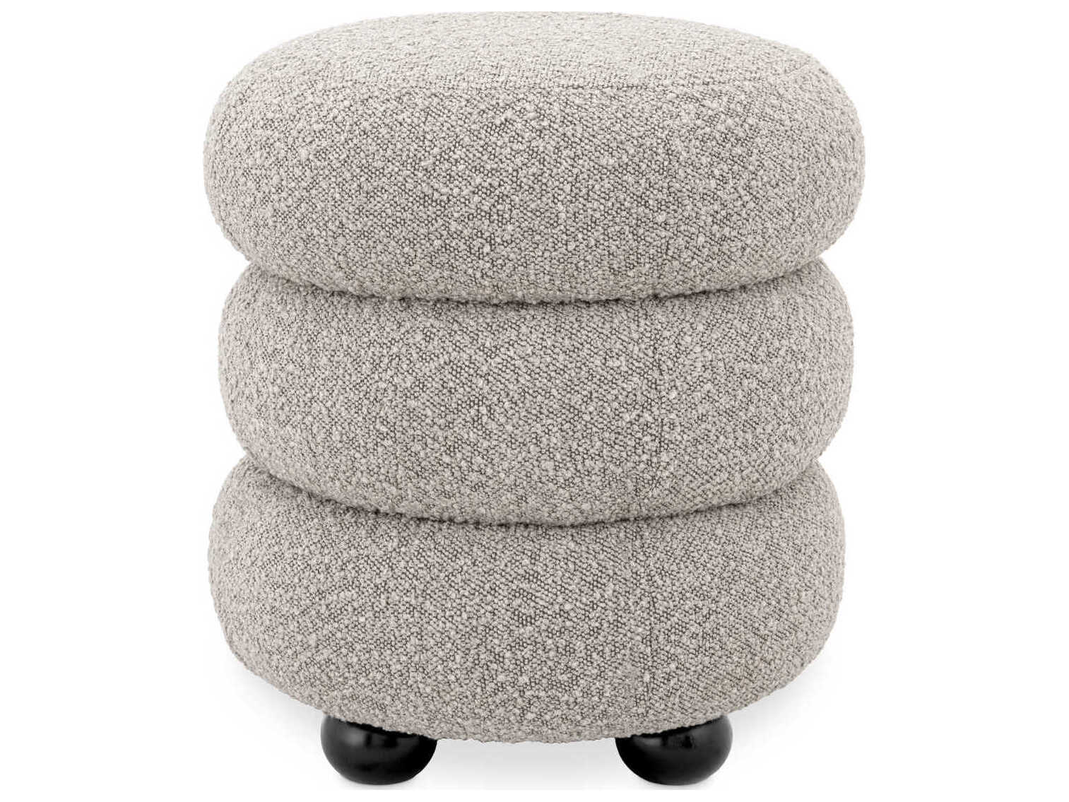 Eichholtz Tulum Boucle Grey Black Feet Upholstered Accent Stool