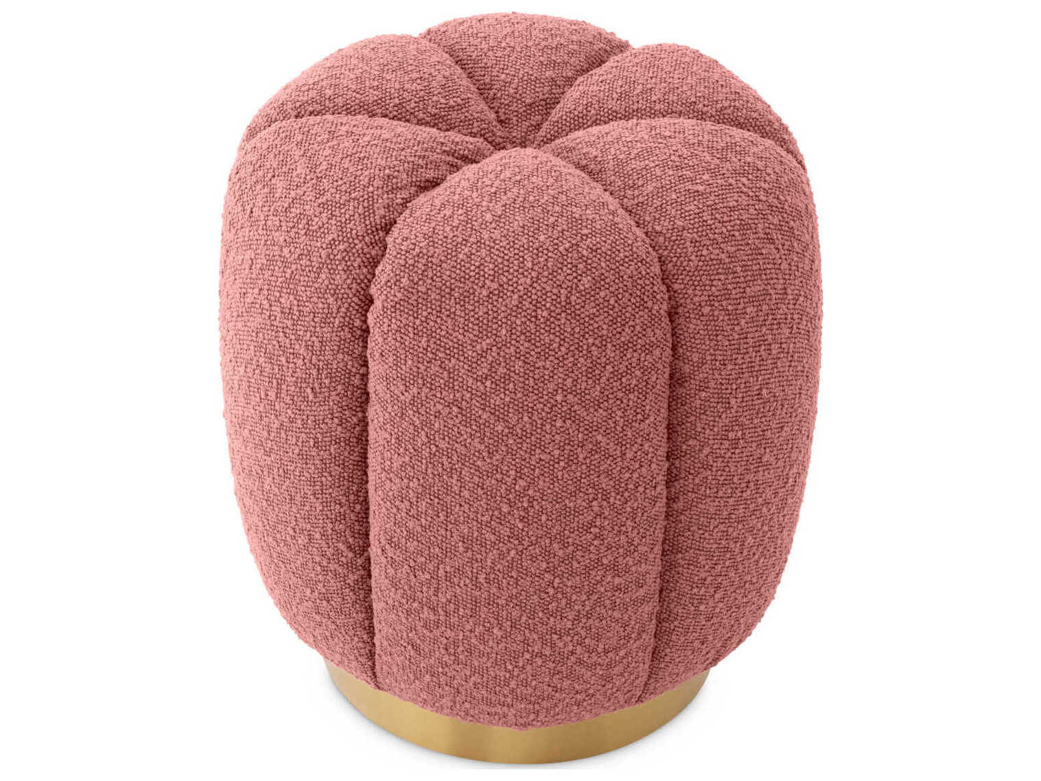 Eichholtz Orchanic Boucle Rose Brushed Brass Base Pink Upholstered Accent Stool