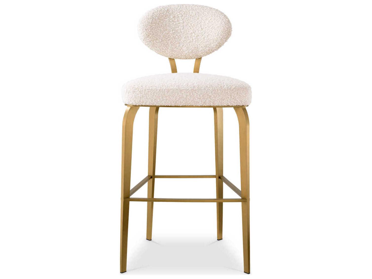 Eichholtz Dorrego Boucle Cream Brushed Brass Upholstered Bar Stool