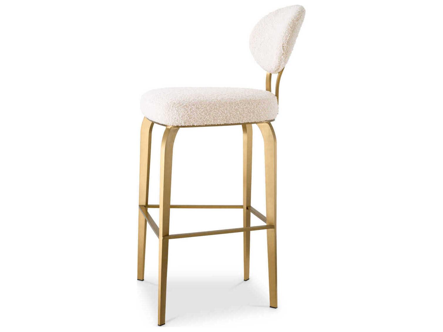 Eichholtz Dorrego Boucle Cream Brushed Brass Upholstered Bar Stool
