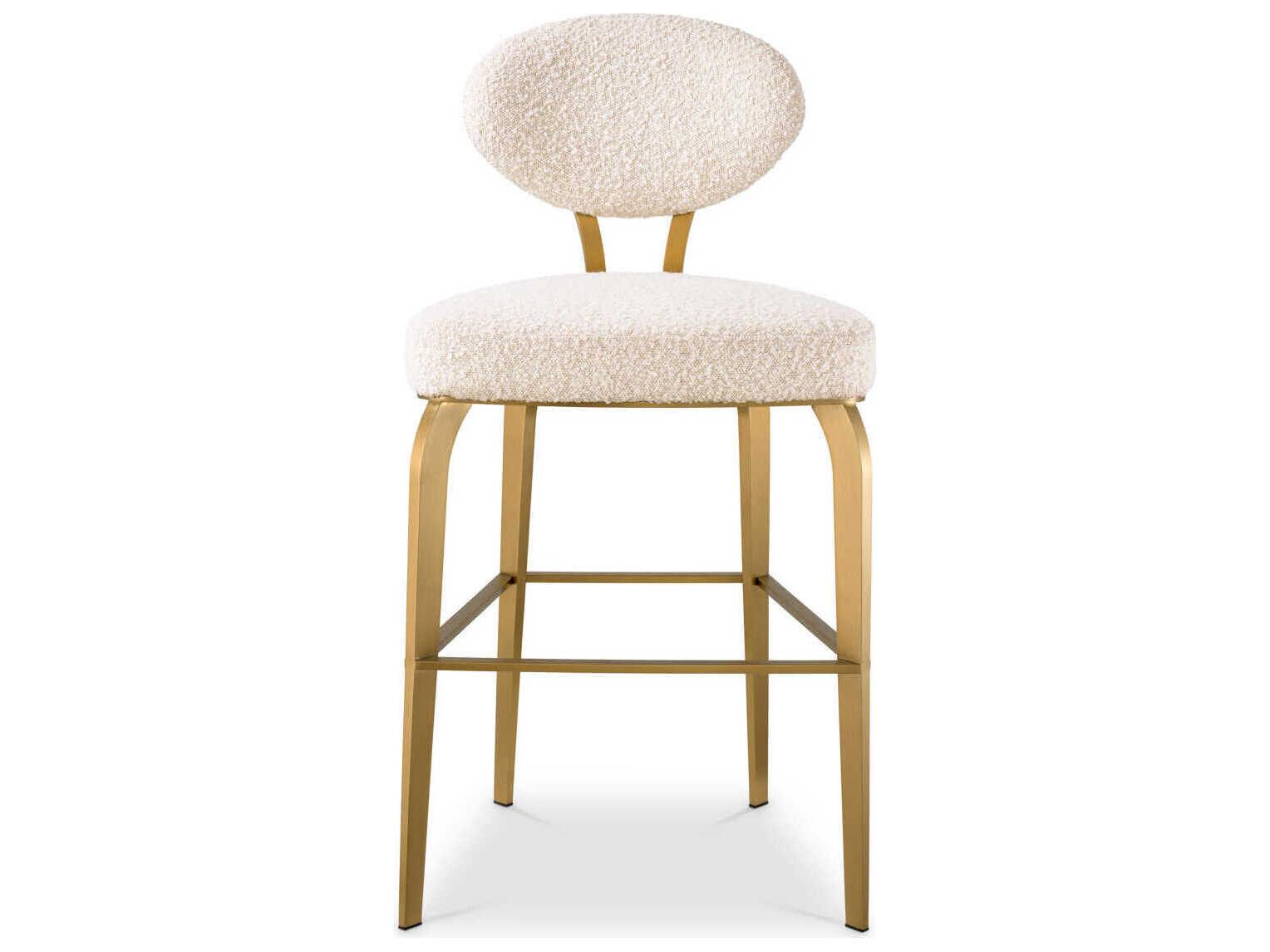 Eichholtz Dorrego Boucle Cream Brushed Brass Upholstered Counter Stool