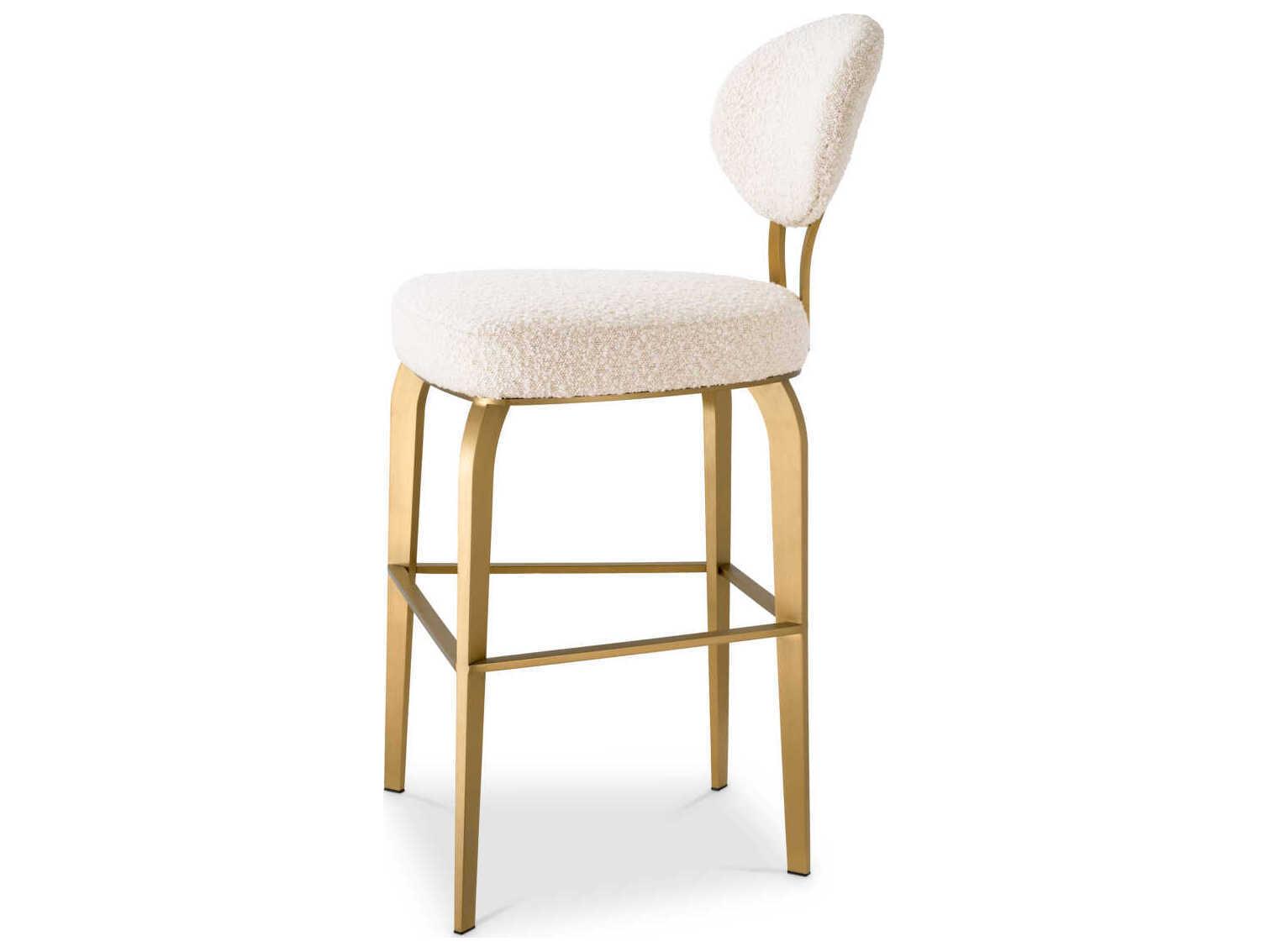 Eichholtz Dorrego Boucle Cream Brushed Brass Upholstered Counter Stool