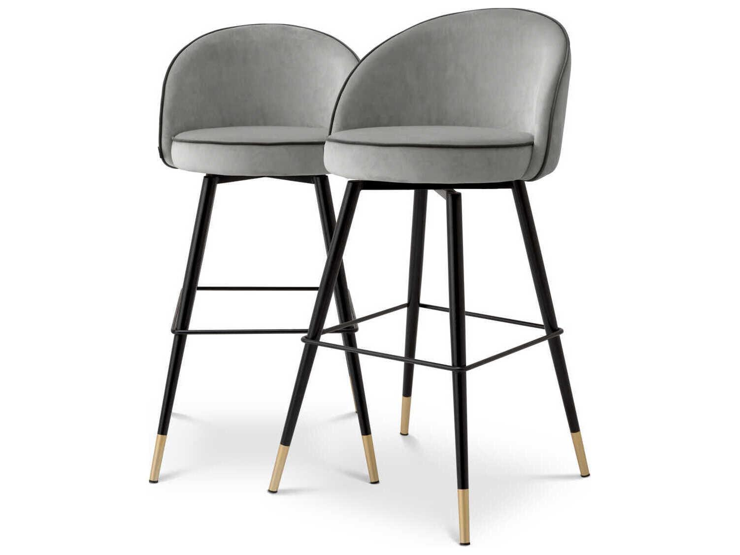 Eichholtz Cooper Velvet Upholstered Swivel Bar Stool Set of 2