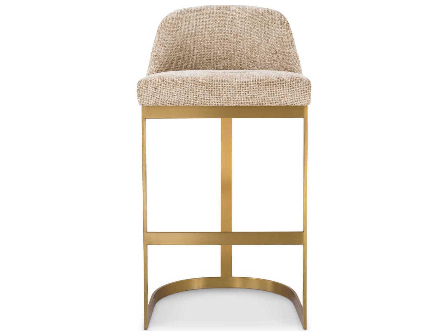 Eichholtz Condos Lyssa Sand Brushed Brass Upholstered Bar Stool