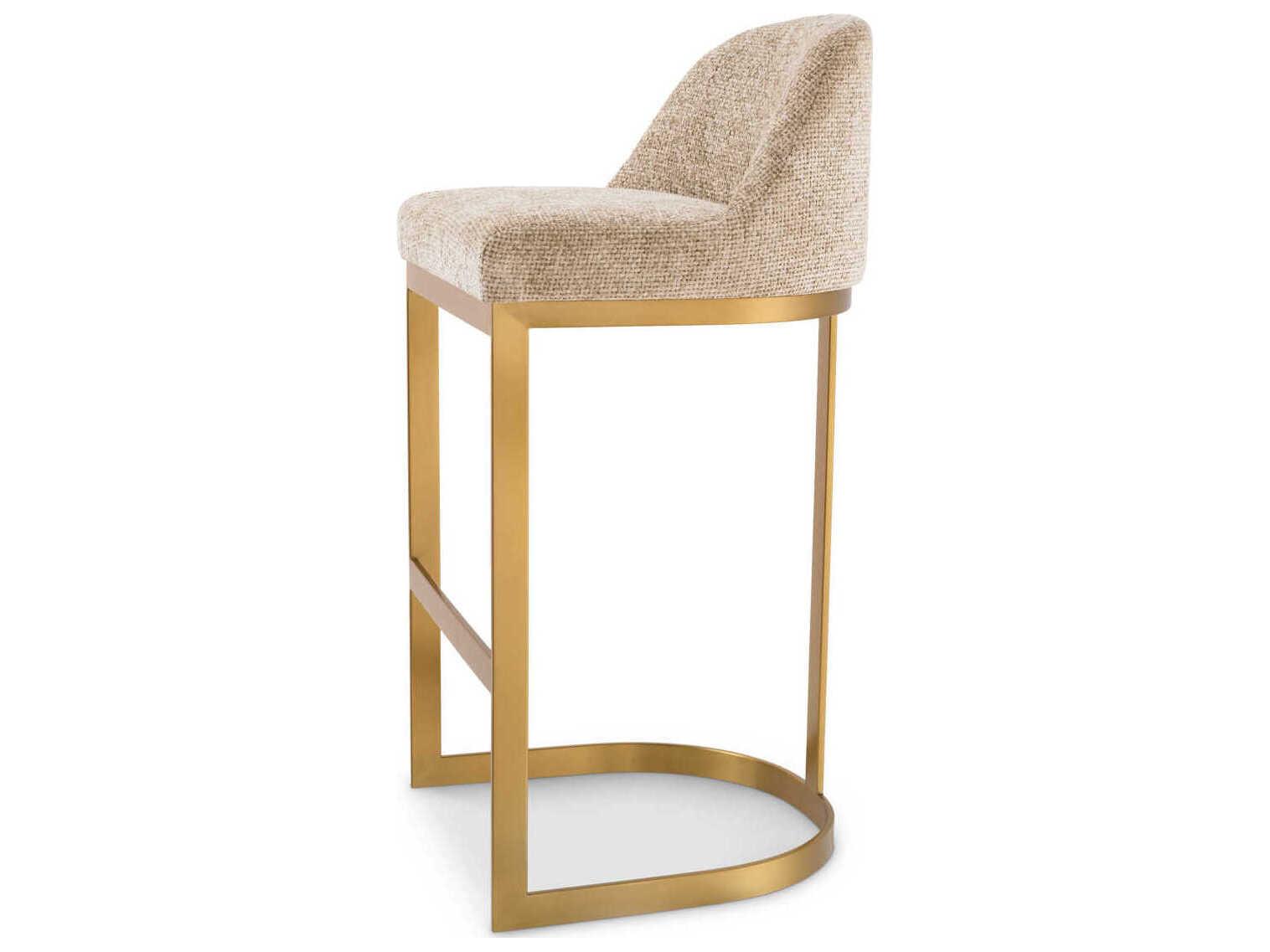 Eichholtz Condos Lyssa Sand Brushed Brass Upholstered Bar Stool