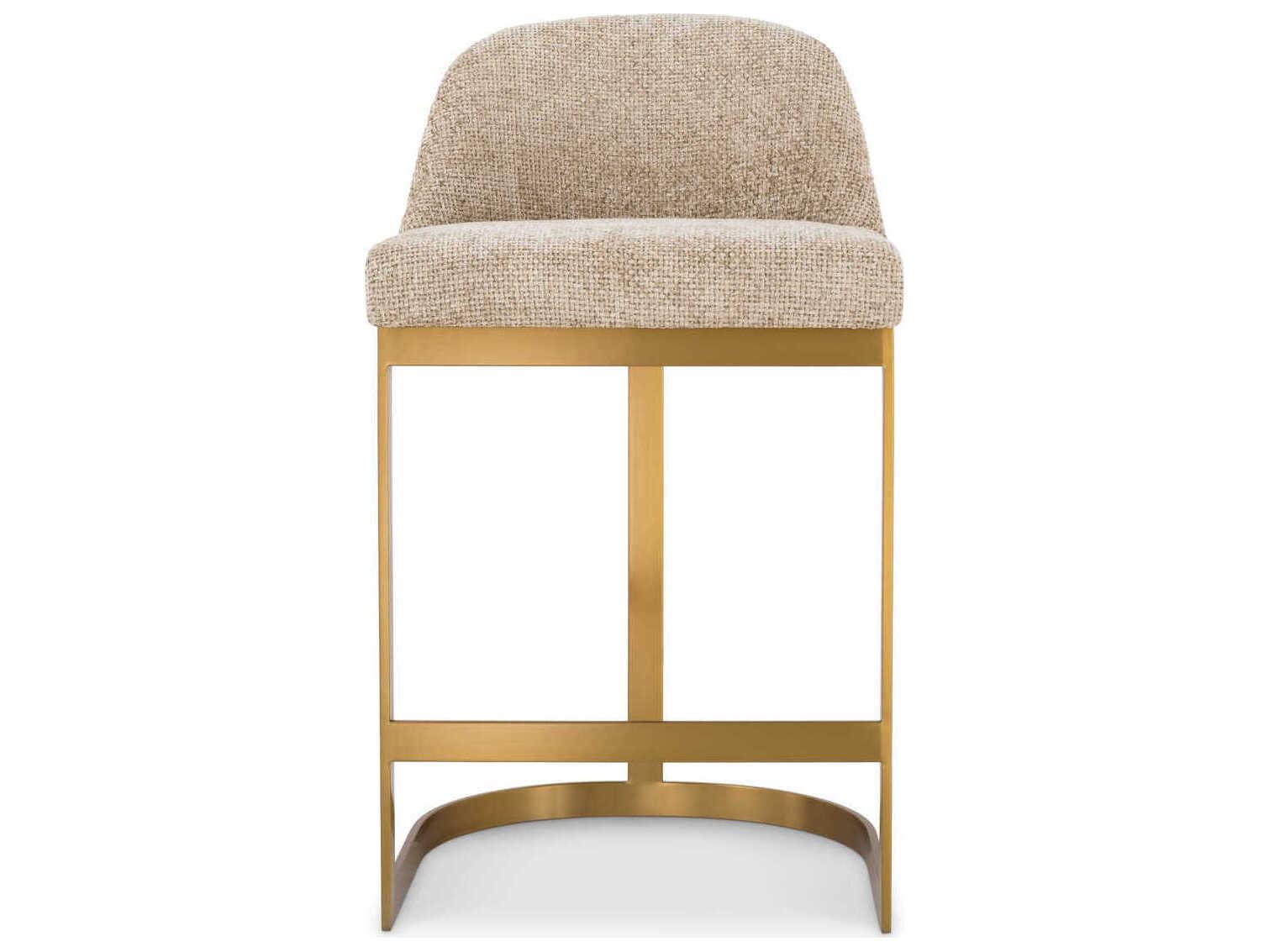Eichholtz Condos Lyssa Sand Brushed Brass Upholstered Counter Stool