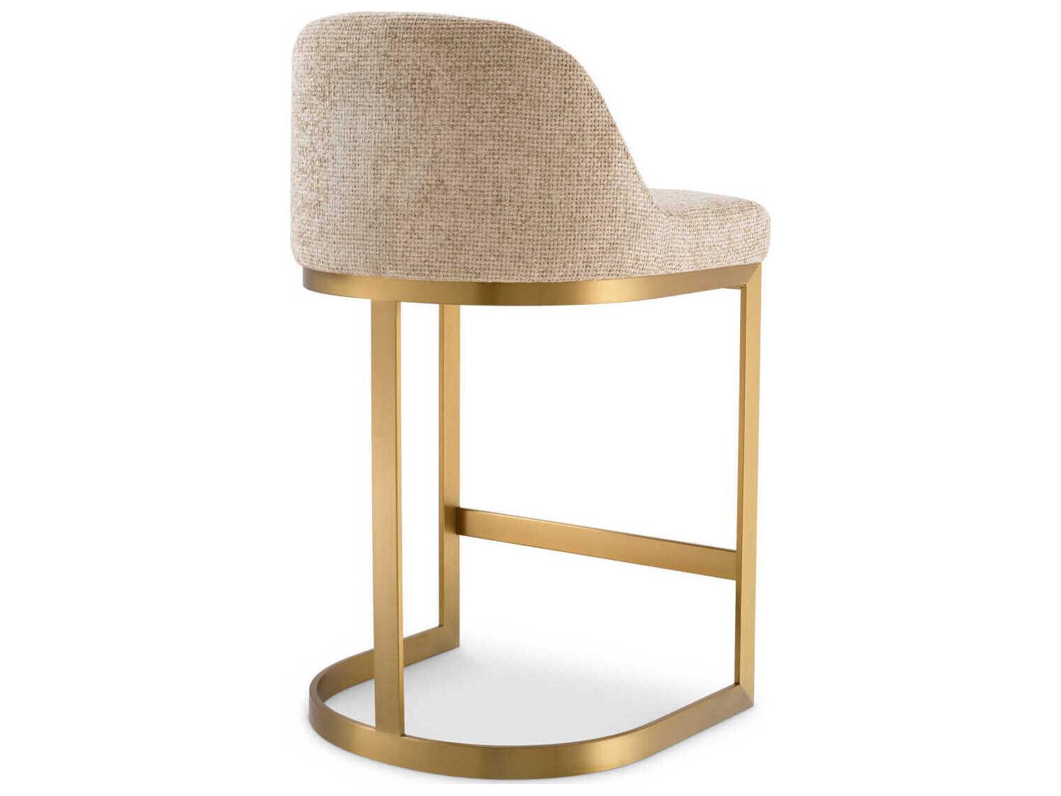 Eichholtz Condos Lyssa Sand Brushed Brass Upholstered Counter Stool
