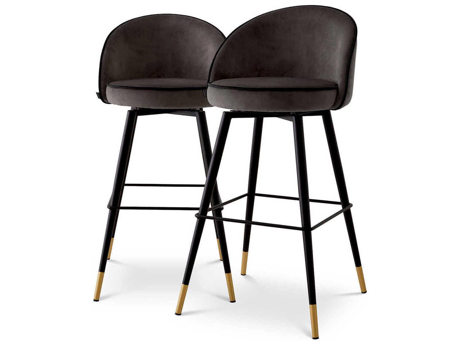 Eichholtz Cooper Velvet Upholstered Swivel Bar Stool Set of 2