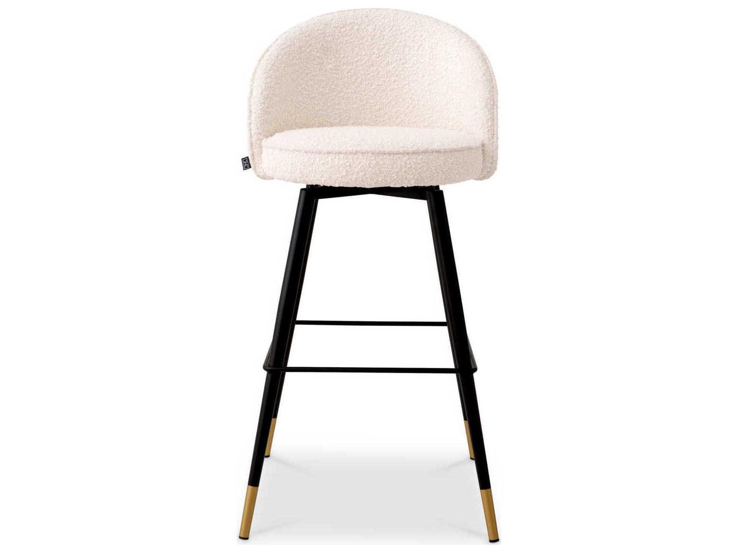 Eichholtz Cooper Boucle Cream Piping Upholstered Swivel Bar Stool Set of 2