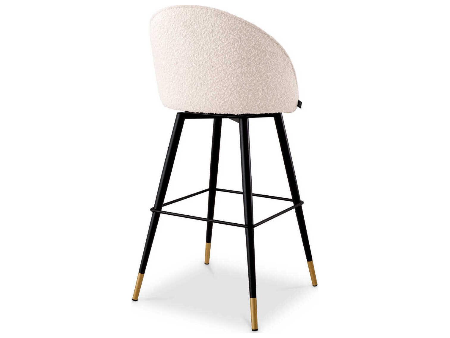 Eichholtz Cooper Boucle Cream Piping Upholstered Swivel Bar Stool Set of 2