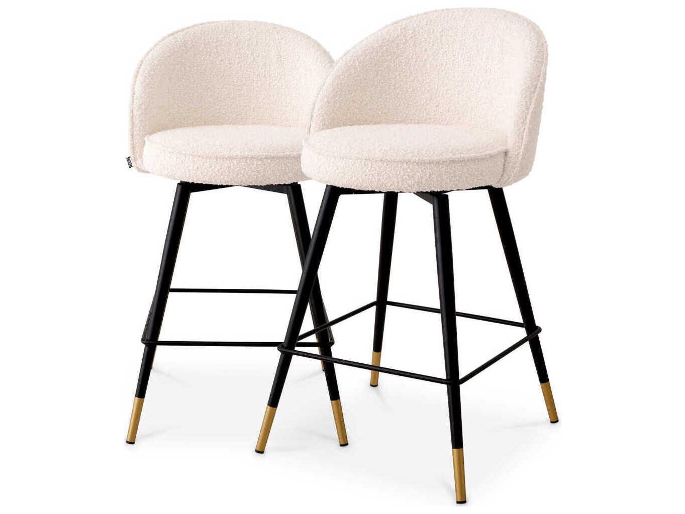 Eichholtz Cooper Boucle Cream Piping Upholstered Swivel Counter Stool Set of 2