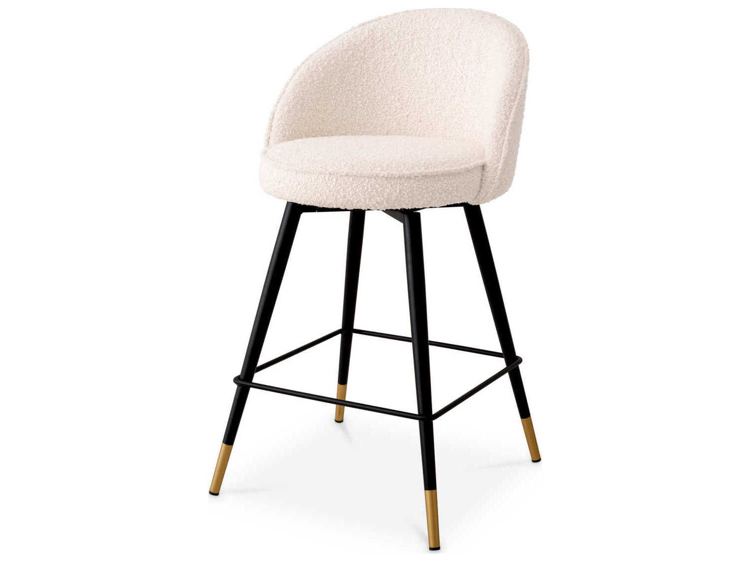 Eichholtz Cooper Boucle Cream Piping Upholstered Swivel Counter Stool Set of 2