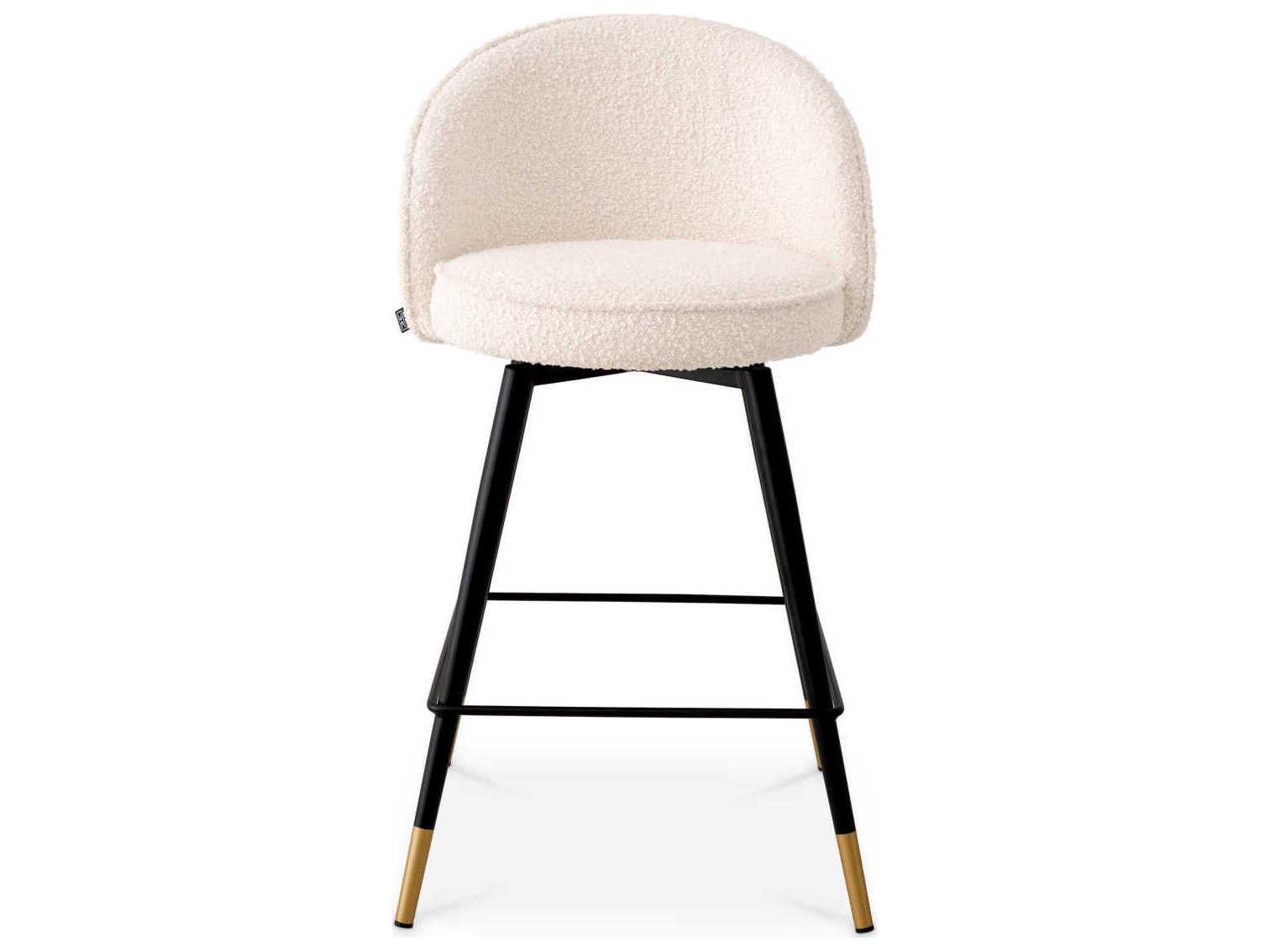 Eichholtz Cooper Boucle Cream Piping Upholstered Swivel Counter Stool Set of 2