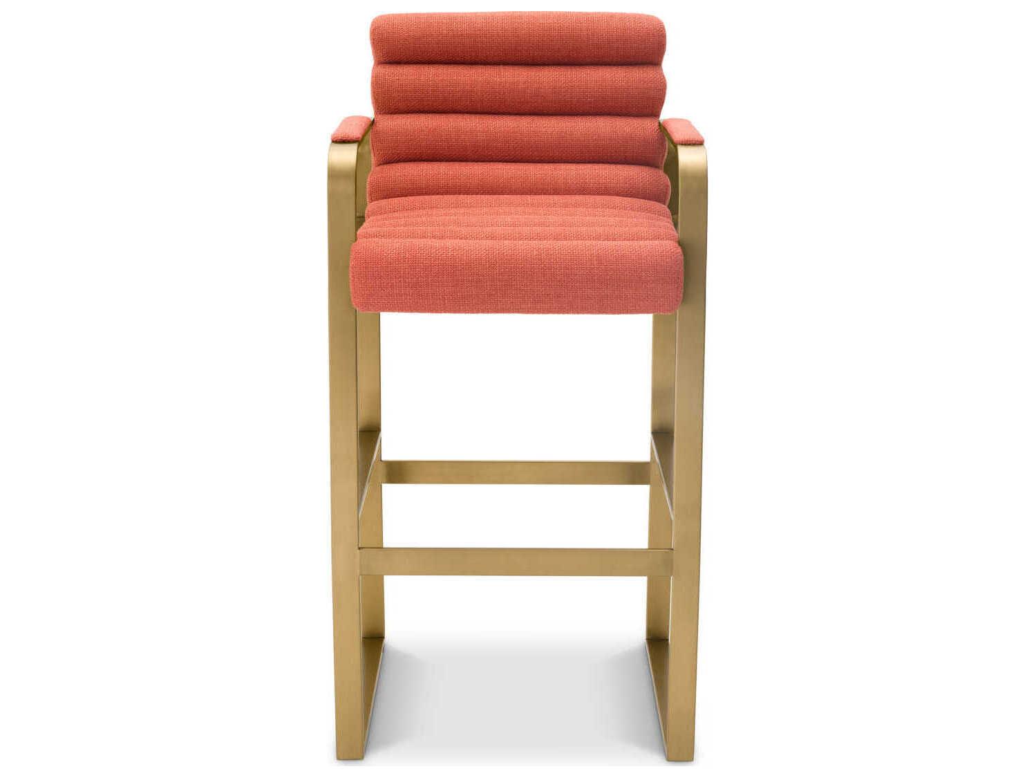 Eichholtz Olsen Brushed Brass Scalea Orange Upholstered Bar Stool