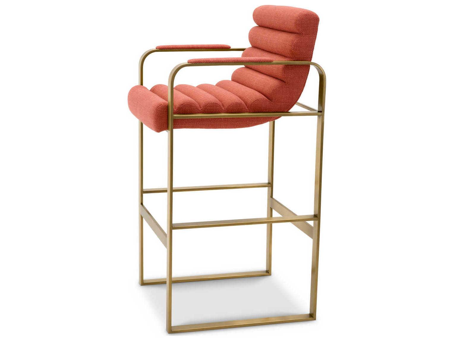 Eichholtz Olsen Brushed Brass Scalea Orange Upholstered Bar Stool