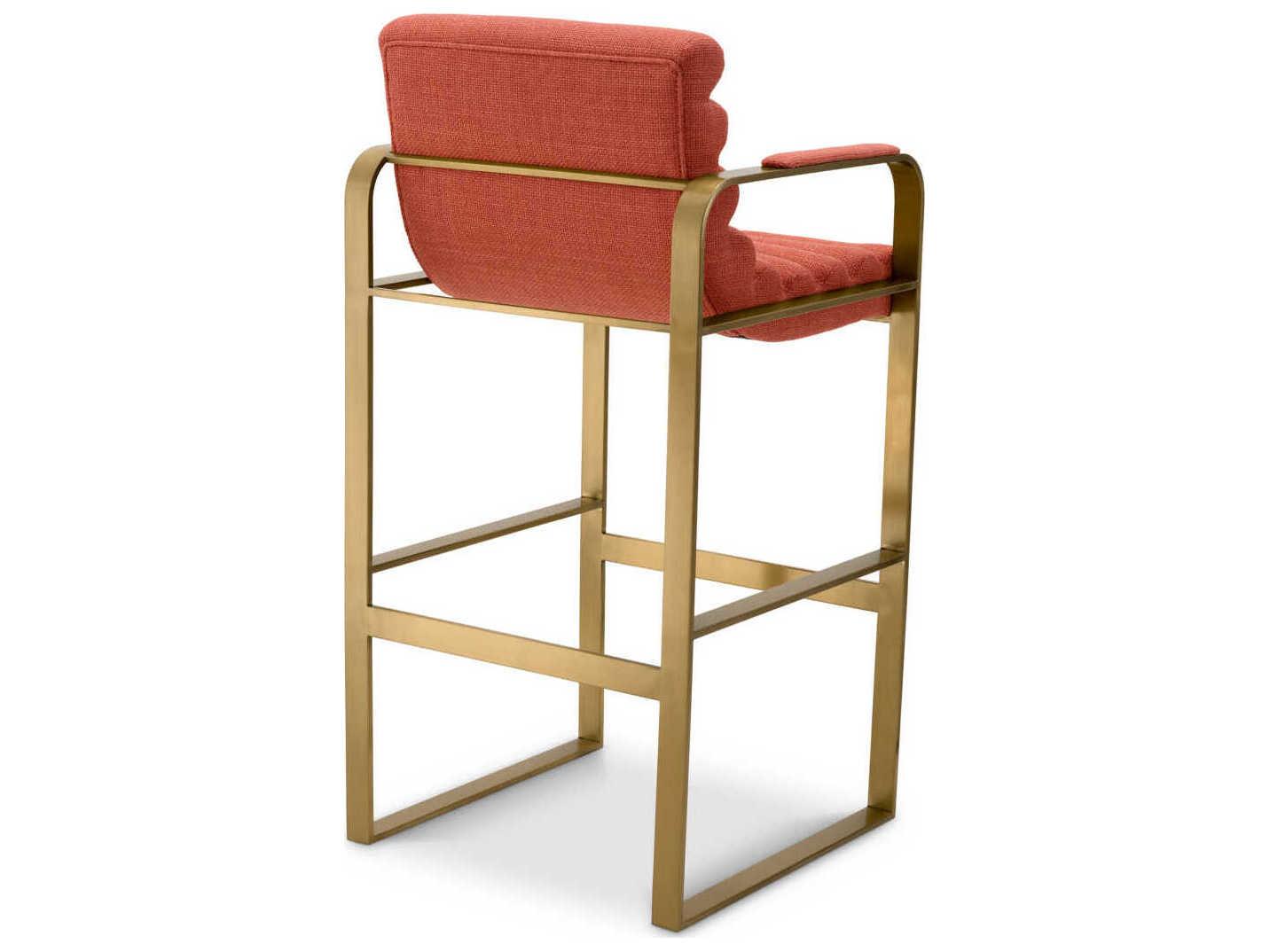 Eichholtz Olsen Brushed Brass Scalea Orange Upholstered Bar Stool