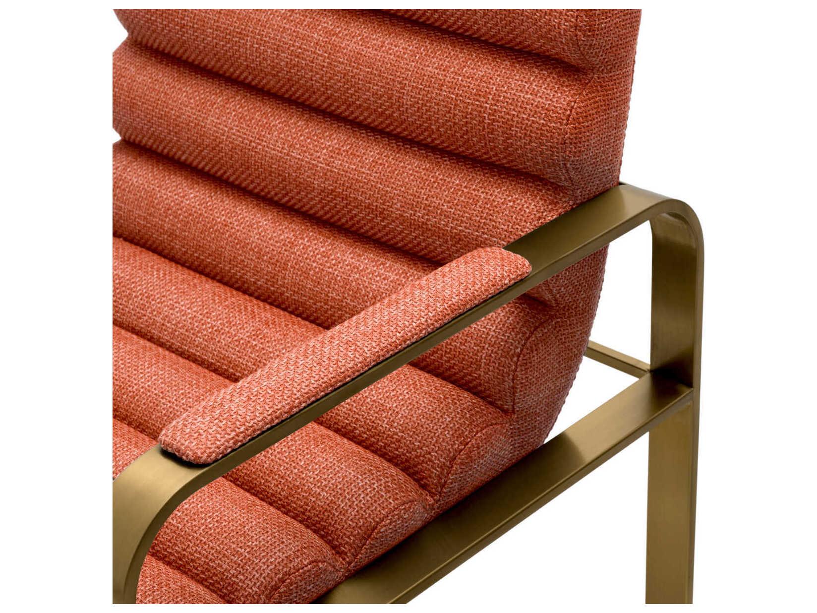 Eichholtz Olsen Brushed Brass Scalea Orange Upholstered Bar Stool