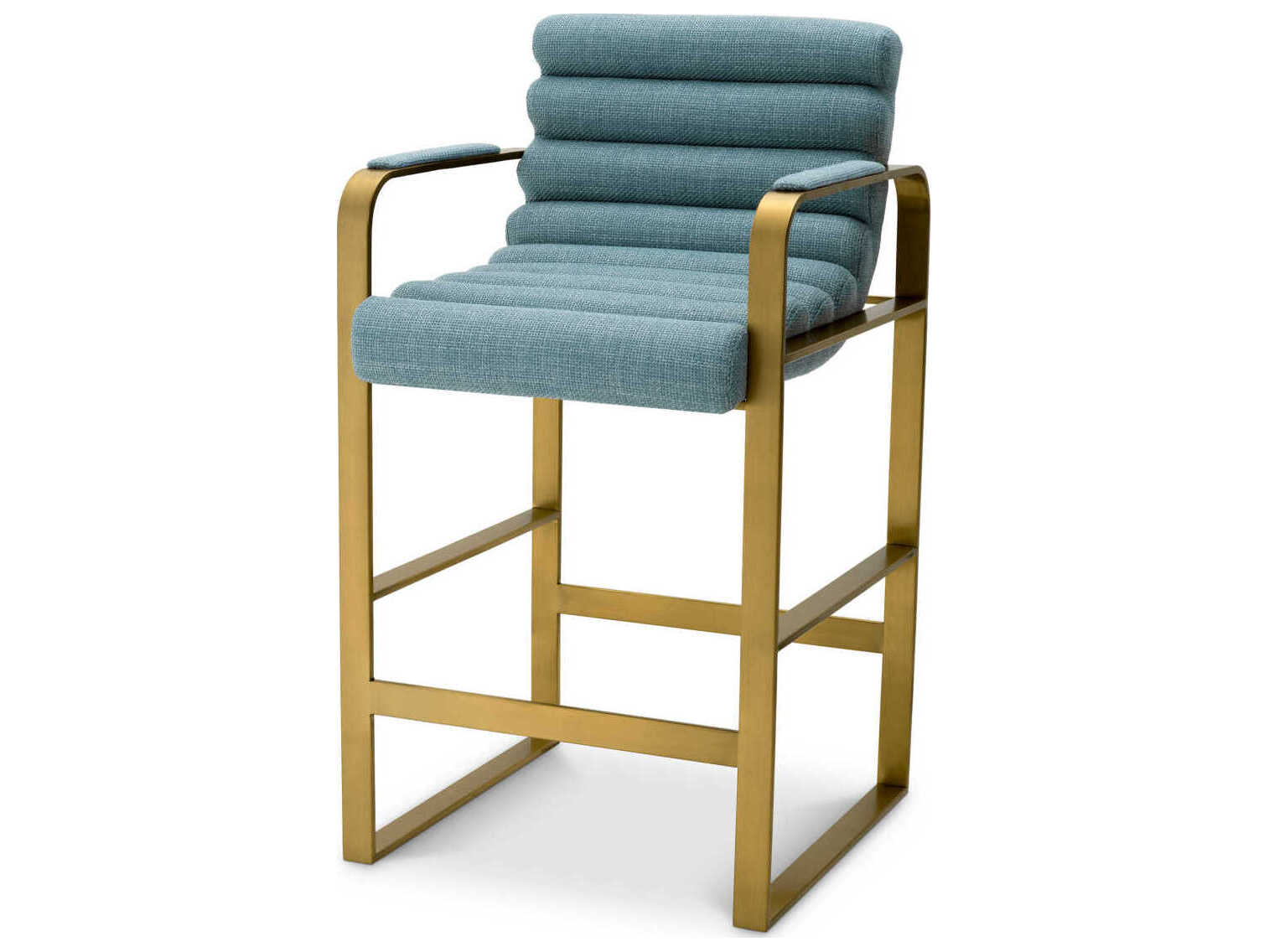 Eichholtz Olsen Brushed Brass Scalea Blue Upholstered Counter Stool