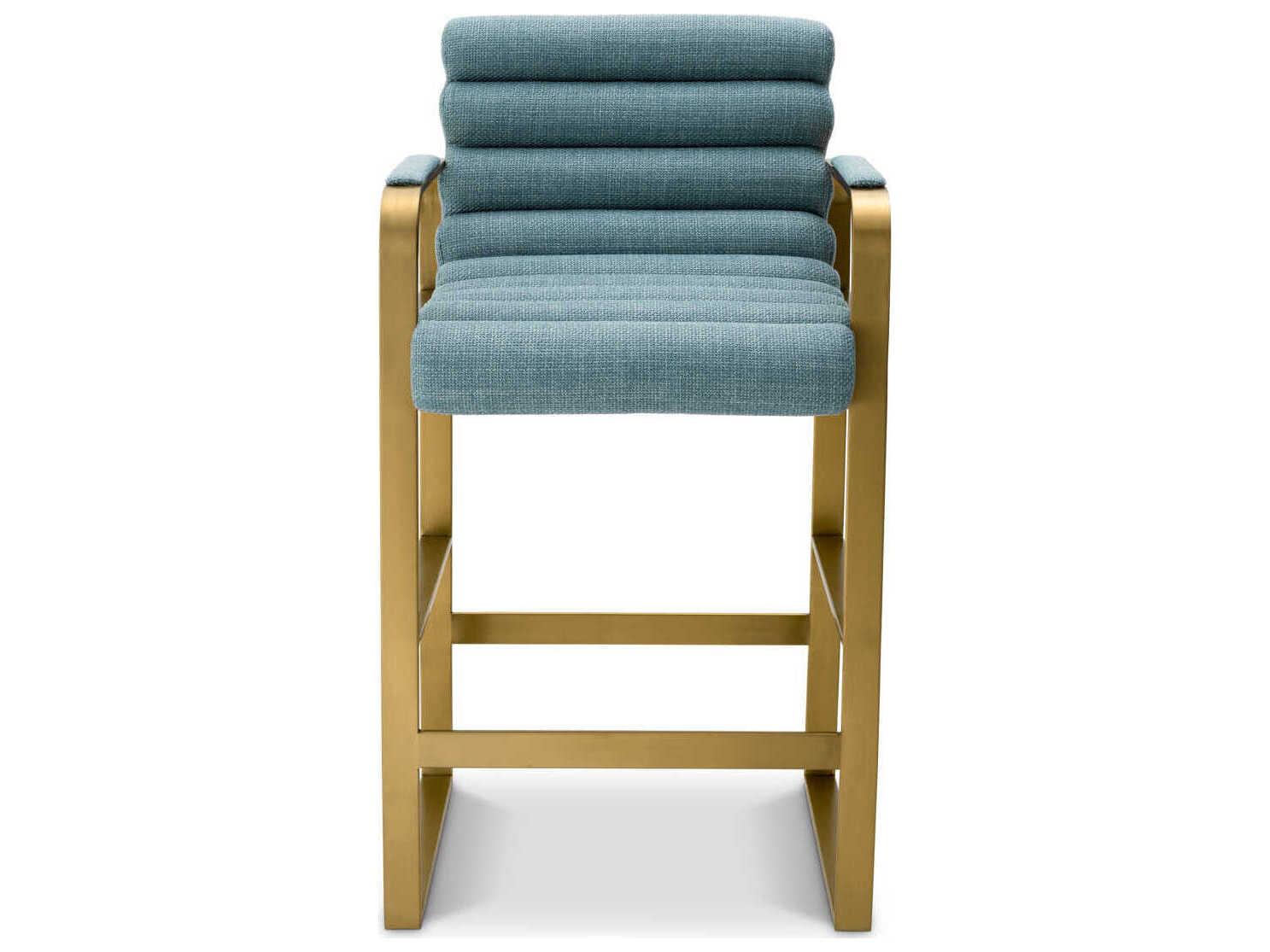 Eichholtz Olsen Brushed Brass Scalea Blue Upholstered Counter Stool