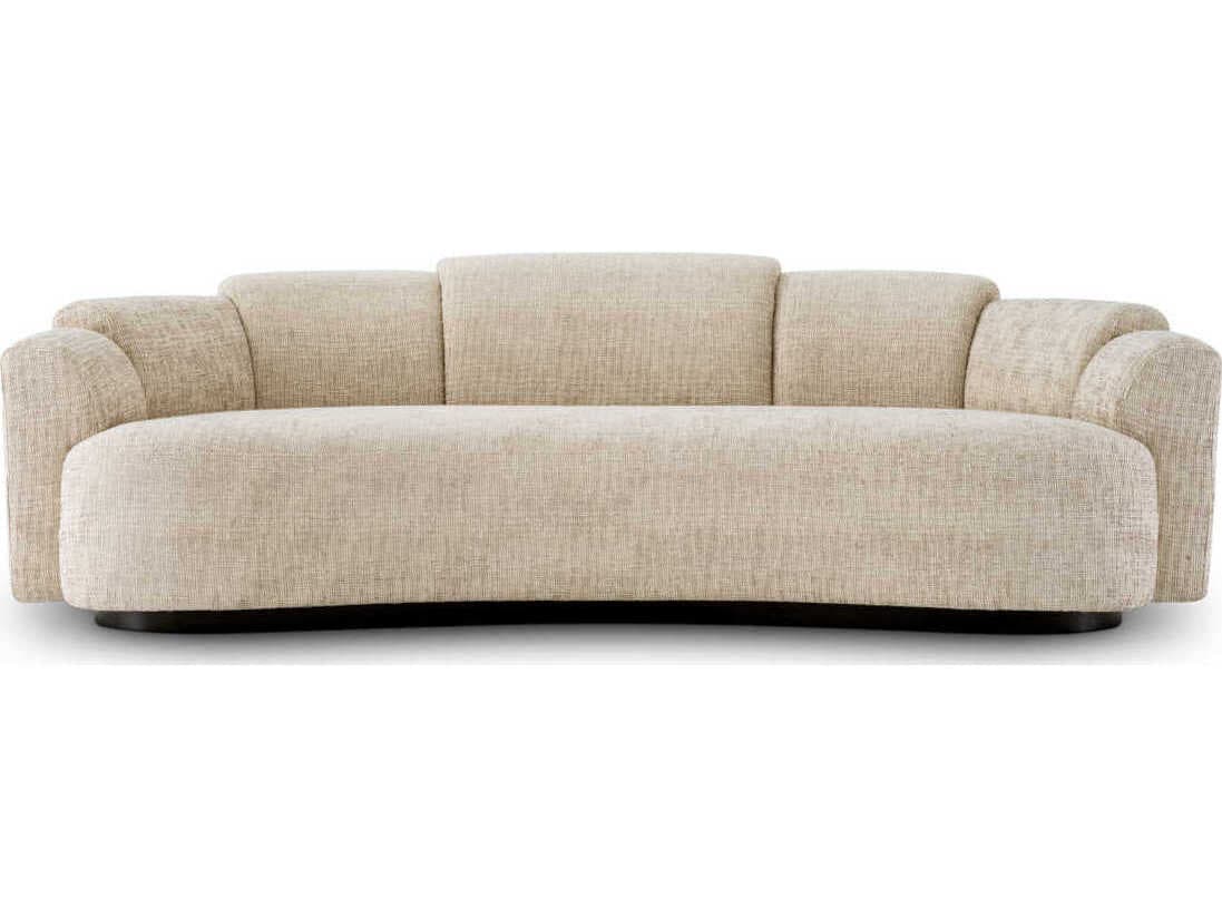 Eichholtz Marbella Creststone Beige Black Wooden Base Upholstered Sofa