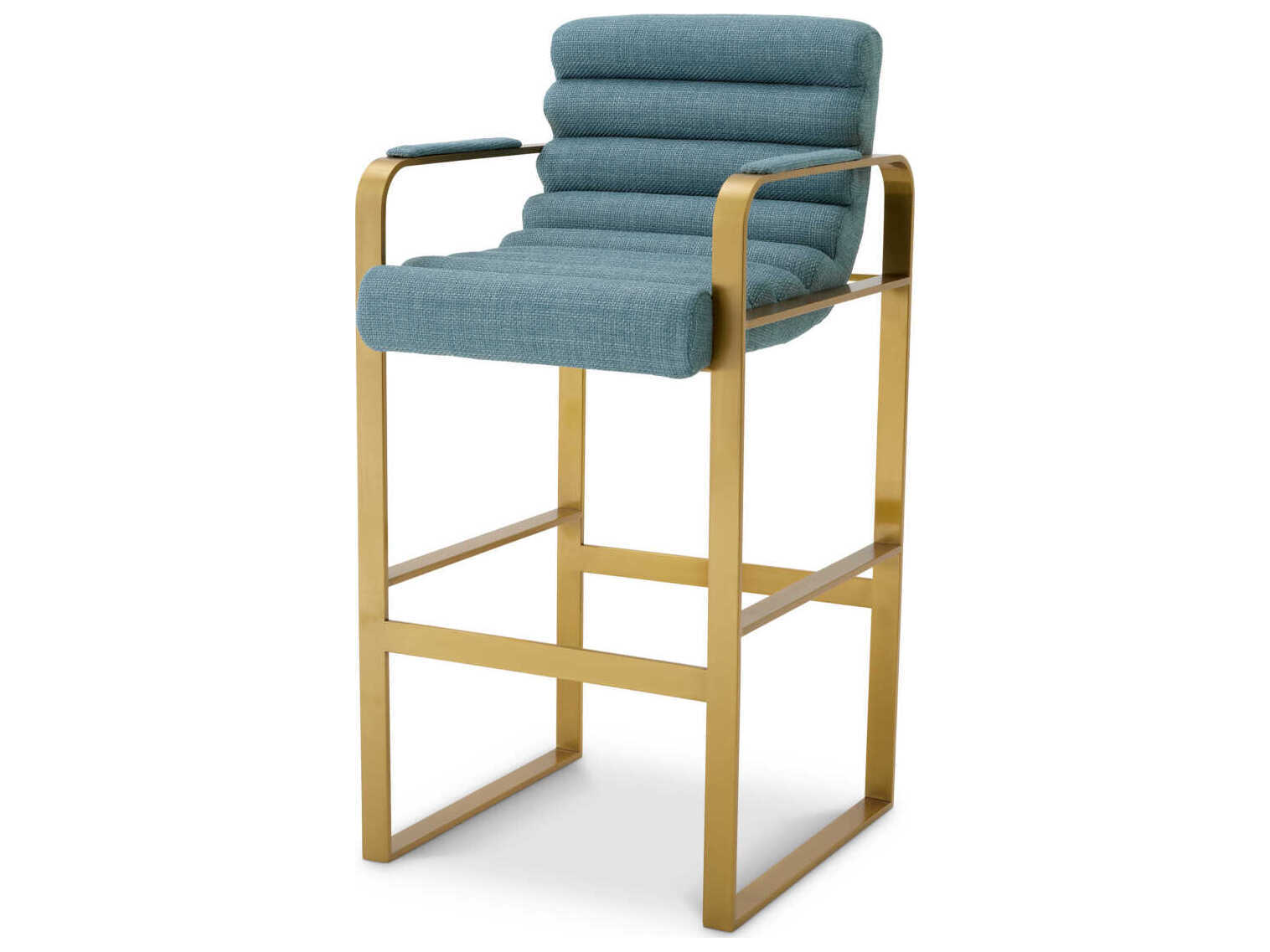 Eichholtz Olsen Brushed Brass Scalea Blue Upholstered Bar Stool