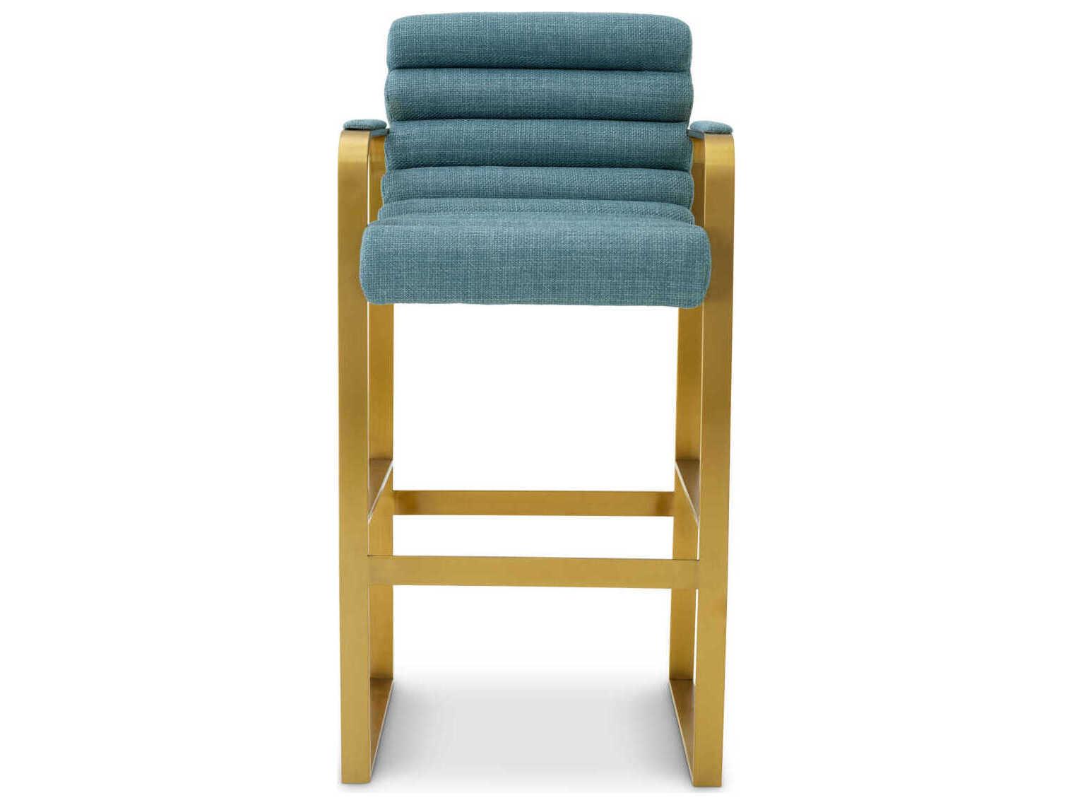Eichholtz Olsen Brushed Brass Scalea Blue Upholstered Bar Stool