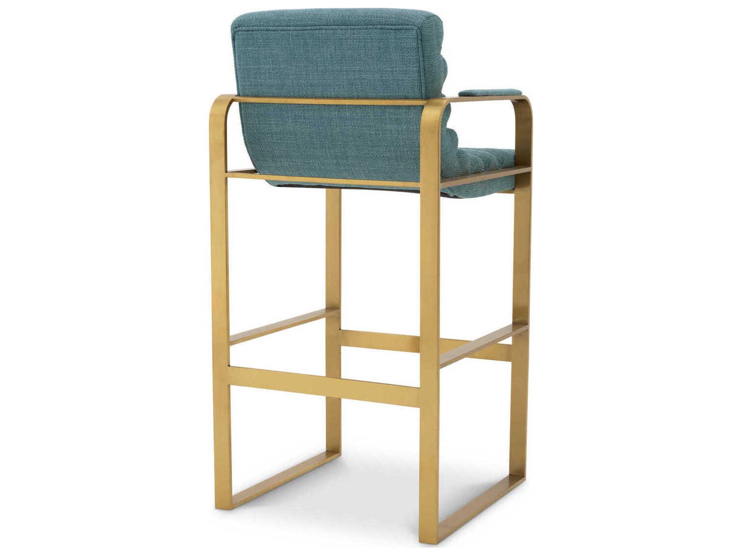 Eichholtz Olsen Brushed Brass Scalea Blue Upholstered Bar Stool