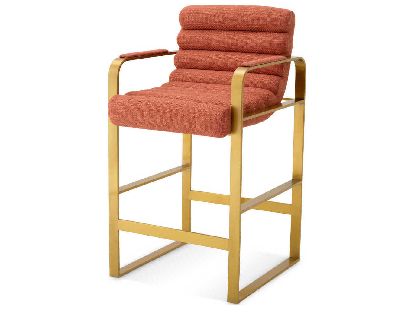 Eichholtz Olsen Brushed Brass Scalea Orange Upholstered Counter Stool