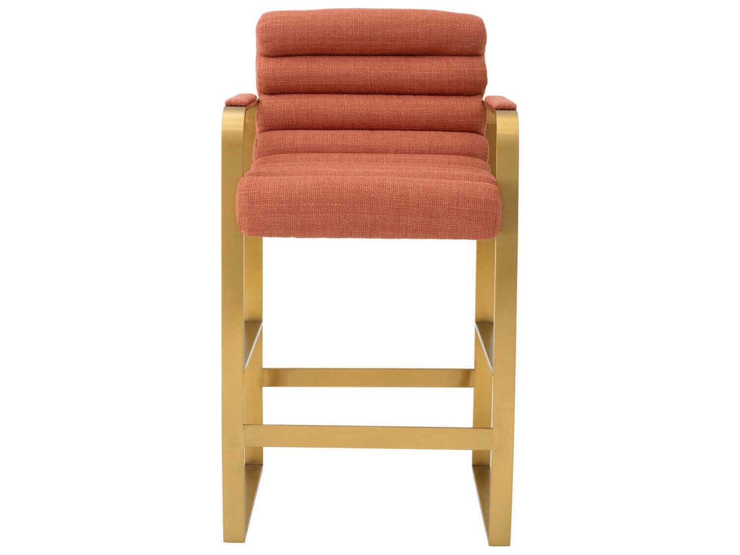 Eichholtz Olsen Brushed Brass Scalea Orange Upholstered Counter Stool