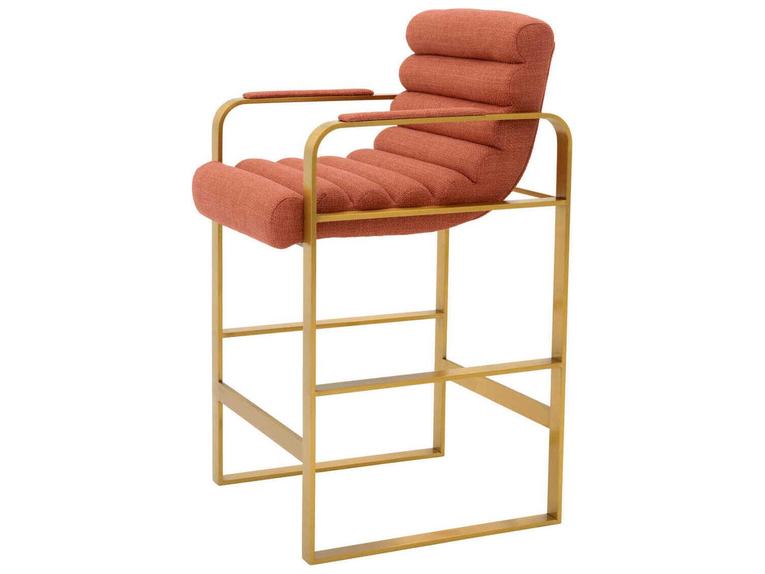 Eichholtz Olsen Brushed Brass Scalea Orange Upholstered Counter Stool