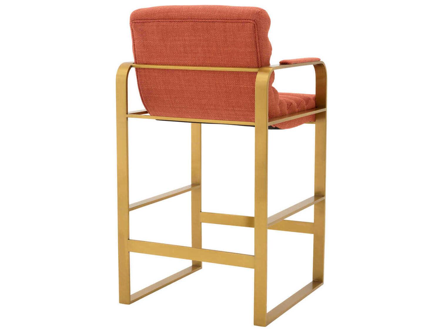 Eichholtz Olsen Brushed Brass Scalea Orange Upholstered Counter Stool